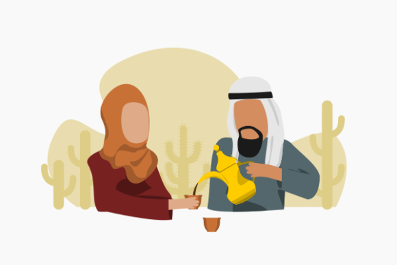 Arab Man Pouring Coffee for His Wife