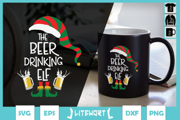 Beer Drinking Elf Christmas Graphics & Crafts