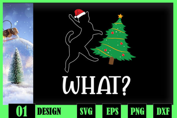 Black Cat Pushing Christmas Tree What Graphics and Crafts