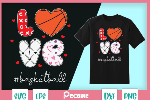 Hearts LOVE Basketball Sport Valentine Graphics