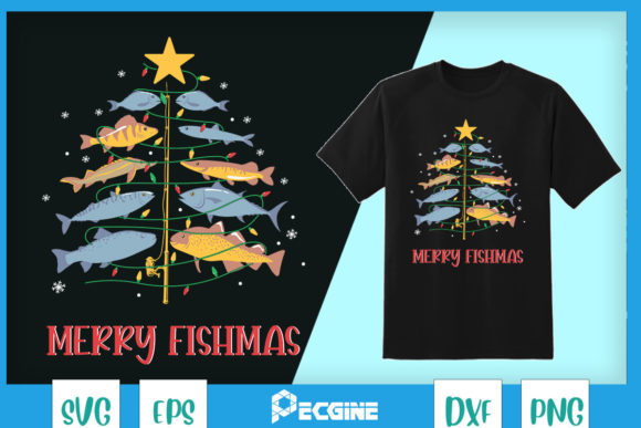 Merry Fishmas Xmas Tree Fishing Rod Graphics