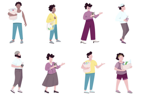People with Garbage and Reusable Items Graphics